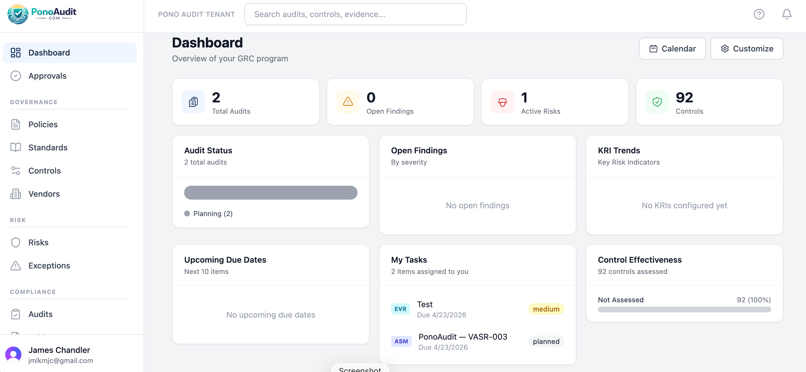 PonoAudit dashboard